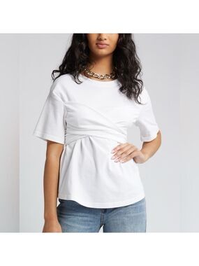 Open Edit Tie Back Corset T-Shirt in White Size Medium NWT